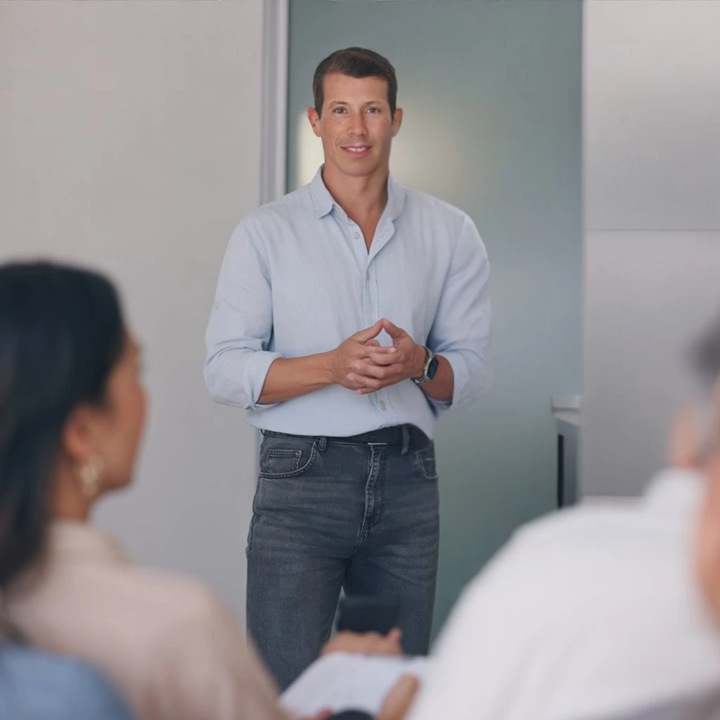 Nicolas Graillot en situation de formation devant un groupe